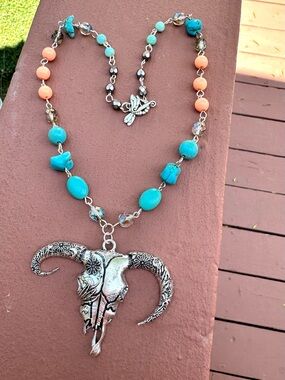 Morning Meadow Bull Skull Necklace